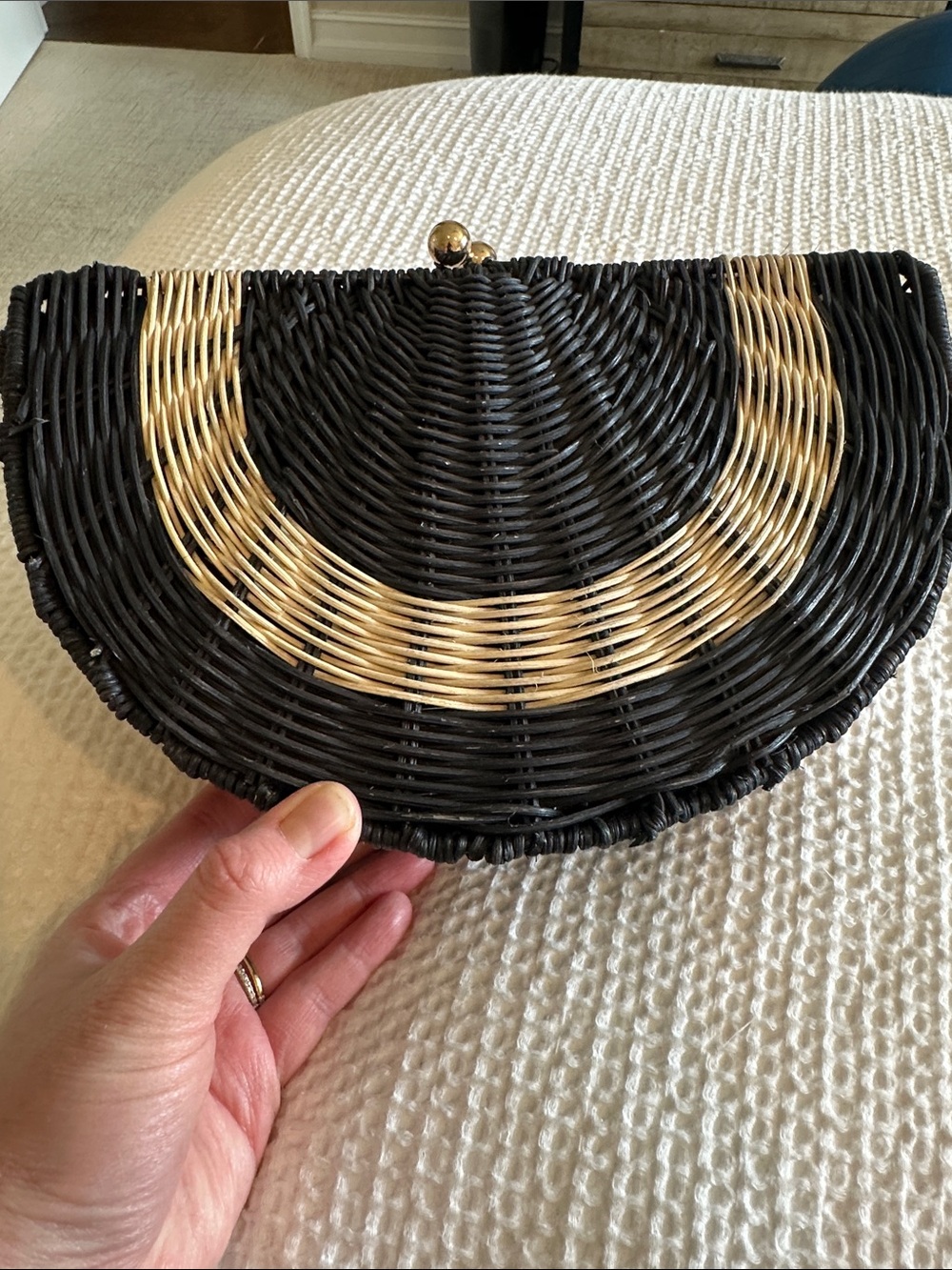 Tabitha Brown x Target Woven Half-Moon Clutch Bag in Black and Natural